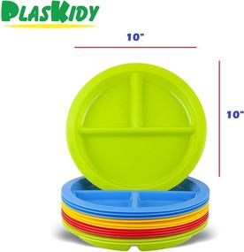 img 3 attached to 🍽️ Plaskidy 3-Compartment Divided Plates for Kids - Set of 12 Plastic Children Trays: BPA-Free, Dishwasher and Microwave Safe, 4 Bright Colors - Ideal for Toddlers and Kids