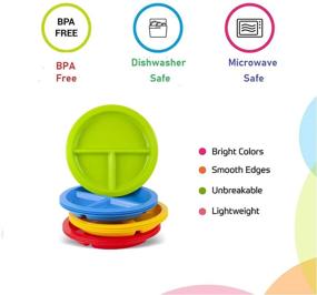 img 1 attached to 🍽️ Plaskidy 3-Compartment Divided Plates for Kids - Set of 12 Plastic Children Trays: BPA-Free, Dishwasher and Microwave Safe, 4 Bright Colors - Ideal for Toddlers and Kids