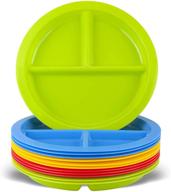 🍽️ plaskidy 3-compartment divided plates for kids - set of 12 plastic children trays: bpa-free, dishwasher and microwave safe, 4 bright colors - ideal for toddlers and kids logo