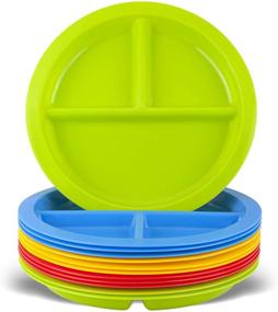 img 4 attached to 🍽️ Plaskidy 3-Compartment Divided Plates for Kids - Set of 12 Plastic Children Trays: BPA-Free, Dishwasher and Microwave Safe, 4 Bright Colors - Ideal for Toddlers and Kids