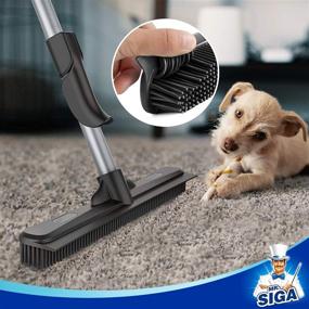 img 1 attached to 🧹 MR.SIGA 2 in 1 Pet Hair Removal Rubber Broom with Squeegee | Adjustable 62 inch Floor Brush for Carpet | Includes Microfiber Cloth for Dusting
