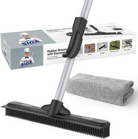 img 4 attached to 🧹 MR.SIGA 2 in 1 Pet Hair Removal Rubber Broom with Squeegee | Adjustable 62 inch Floor Brush for Carpet | Includes Microfiber Cloth for Dusting