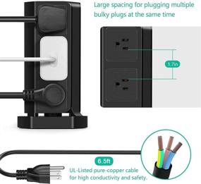 img 1 attached to 💡 9 розеток на башенке с защитой от скачков напряжения и 4 порта USB, 1 порт USB C, шнур питания длиной 6,5 фута - идеально подходит для офиса, дома, кафе, магазина, ресторана, комнаты общежития