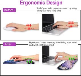 img 1 attached to Артсо пурпурный мраморный налокотник для клавиатуры и коврик для мыши: эргономическое облегчение для легкого набора и комфортной поддержки запястий.