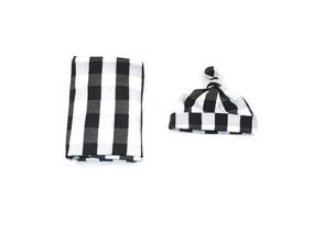 img 2 attached to 👶 Copper Robin Large Baby Blankets for Boys - Black and White Buffalo Check Plaid Swaddle Blanket and Hat Set - Unisex (White/Black Plaid) - Prime