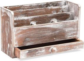 img 1 attached to 📬 Organize Your Mail in Style with the Wooden Mail Desktop Organizer, 3 Tier with Storage Drawer (11.75 x 7 x 4.1 In)