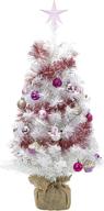 🎄 24-inch/60cm tabletop christmas tree - mini artificial christmas tree with 20 led string lights, ball ornaments, star treetop - pink xmas indoor decor логотип