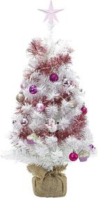 img 4 attached to 🎄 24-Inch/60cm Tabletop Christmas Tree - Mini Artificial Christmas Tree with 20 LED String Lights, Ball Ornaments, Star Treetop - Pink Xmas Indoor Decor