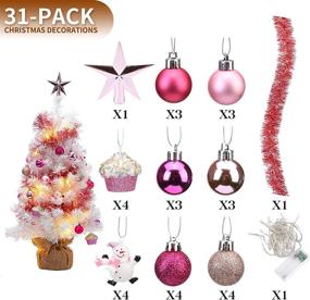 img 3 attached to 🎄 24-Inch/60cm Tabletop Christmas Tree - Mini Artificial Christmas Tree with 20 LED String Lights, Ball Ornaments, Star Treetop - Pink Xmas Indoor Decor