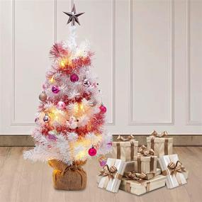 img 1 attached to 🎄 24-Inch/60cm Tabletop Christmas Tree - Mini Artificial Christmas Tree with 20 LED String Lights, Ball Ornaments, Star Treetop - Pink Xmas Indoor Decor