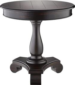 img 4 attached to 🔲 Rene Round Wood Pedestal Side Table by Roundhill Furniture - Black Finish