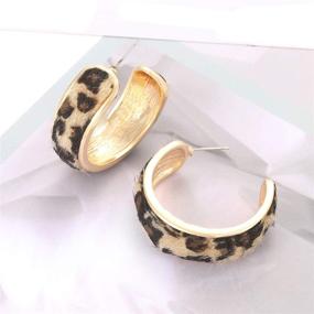 img 1 attached to 🐆 Leopard Snakeskin Leather Hoop Earrings Thick Wide Gold Tone Statement Open Hoops for Women and Girls