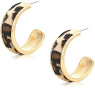 🐆 leopard snakeskin leather hoop earrings thick wide gold tone statement open hoops for women and girls logo