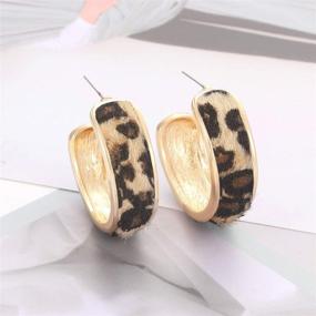 img 2 attached to 🐆 Leopard Snakeskin Leather Hoop Earrings Thick Wide Gold Tone Statement Open Hoops for Women and Girls