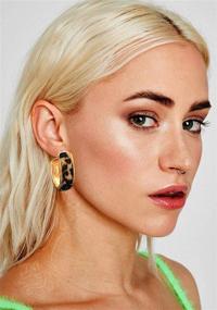 img 3 attached to 🐆 Leopard Snakeskin Leather Hoop Earrings Thick Wide Gold Tone Statement Open Hoops for Women and Girls