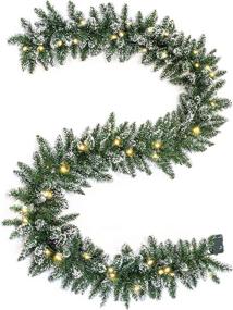 img 4 attached to 🎄 WBHome Pre-lit 9 Feet Christmas Garland with 50 LED Lights - Snowy White Holiday Decorations, Battery Operated