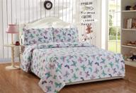 🦋 elegant home 3 piece printed sheet set with butterflies design - perfect for girls or kids - purple turquoise white pink green - includes pillowcases, flat, and fitted sheet - twin size logo