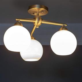 img 2 attached to 🏺 Décor Therapy CH1910 Michael Milk Glass Ceiling Light: Antique Brass Semi Flush Mount for Chic Décor