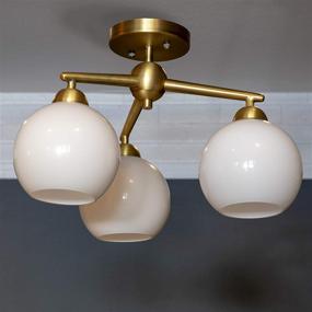 img 3 attached to 🏺 Décor Therapy CH1910 Michael Milk Glass Ceiling Light: Antique Brass Semi Flush Mount for Chic Décor