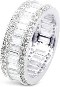 img 4 attached to 💍 Savlano 18K Gold Plated Cubic Zirconia Emerald Cut Eternity Ring Band - Exquisite Lustrous 8MM Band for Women