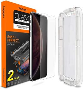 img 4 attached to 📱 Spigen Tempered Glass Screen Protector [Installation Kit] for iPhone XS/X [2 Pack] - Sensor Protection Ensured