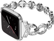 💎 toyouths bling strap - stainless steel metal replacement bracelet with diamonds for fitbit versa/versa 2/versa lite special edition bands - women's wristband accessories in silver logo