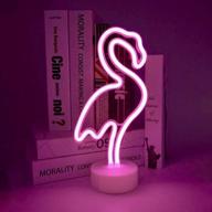 enouli flamingo neon light signs - pink led neon art decorative with holder base: perfect for kids' room, birthday parties, light bars, weddings, and more! логотип