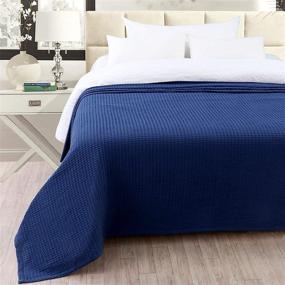 img 4 attached to 👑 Super Soft All-Season King Size Waffle Weave Cotton Blanket - Navy (90 x 108 inches)