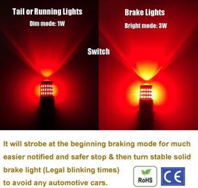 img 2 attached to Highly Visible 9-30V Flashing Strobe Blinking Brake Lights - 3157 3057 🔴 3156 3056 LED Bulbs with Projector for Tail Brake Stop Lights, Brilliant Red