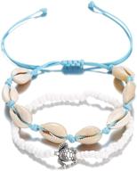 elshion handmade doublelayer blue turquoise star beach seashell beaded boho turtle anklet jewelry: a stunning accessory for women and girls! logo
