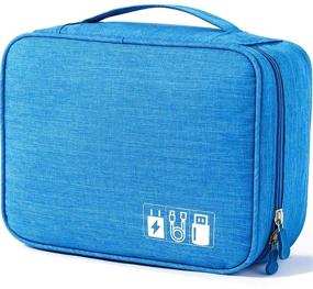 img 4 attached to 🔵 Синяя сумка-органайзер для электроники с перемычками - универсальное цифровое хранилище для портативного зарядного устройства, кабелей, наушников, iPad Mini, iPhone, шнура - настраиваемый внутри