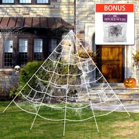 img 4 attached to 🕷️ Spook up Your Outdoor Space with GEJRIO Halloween Decorations: 16ft Giant Spider Web & Super Stretch Cobweb Set in White