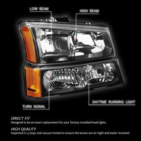 img 2 attached to DNA Motoring HL-OH-CS03-4P-BK-AM Black Amber Headlights for Chevy Silverado Avalanche 2003-2006: Aesthetically Pleasing & Compatible Upgrade