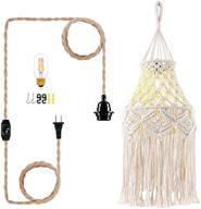 qiyizm boho macrame plug in pendant light - hemp rope cord, 🌟 dimmable switch, plug in chandelier for bohemian decor in bedroom, living room - 1pack logo