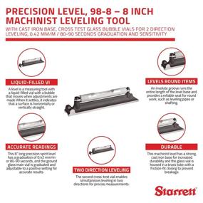 img 1 attached to 📏 Starrett 98-8 Precision Level - 8 Inch Machinist Leveling Tool with Cast Iron Base, Cross Test Glass Bubble Vials, 0.42 mm/m / 80-90 seconds Graduation & Sensitivity for 2 Direction Leveling