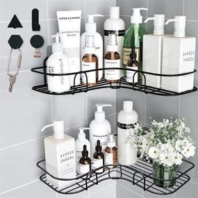 img 4 attached to HURIFOX 2-Pack Corner Shower Caddy - Hanging Bathroom Organizer - Rust-Proof Bathtub Accessories Storage Rack - Shampoo Holder Wall Organization - Adhesive Basket Shelf (Black)