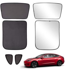 img 4 attached to 🌞 Xipoo Fit Tesla Model 3 Sun Shades - Glass Roof Sunshade + Sunroof & Rear Window Sunshade Set - Foldable Tesla Model 3 Accessories Upgrade - Two-Layer Design - 6 Pcs - Black - Model 3 Full Coverage