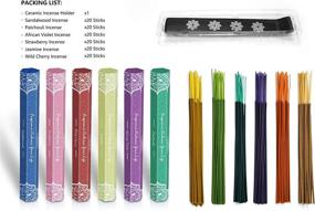 img 1 attached to 🌸 SCENTORINI Incense Sticks Variety Gift Pack - Sandalwood, Patchouli, African Violet, Strawberry, Jasmine, Wild Cherry - 120 Sticks, Complete with Holder in Box