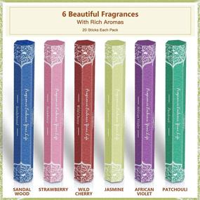 img 3 attached to 🌸 SCENTORINI Incense Sticks Variety Gift Pack - Sandalwood, Patchouli, African Violet, Strawberry, Jasmine, Wild Cherry - 120 Sticks, Complete with Holder in Box