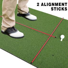 img 3 attached to 🏌️ CHAMPKEY PRO Golf Hitting Mats: Premium Turf with Rubber Foam Padding & 2 Alignment Sticks, 4 Rubber Tees Included