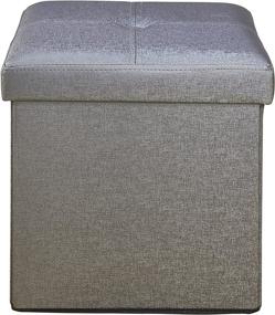 img 3 attached to 🔲 Simplified Metallic Grey Faux Leather Folding Storage Ottoman Cube