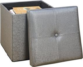 img 2 attached to 🔲 Simplified Metallic Grey Faux Leather Folding Storage Ottoman Cube