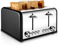 4 slice stainless steel toaster - cusibox with bagel, defrost, cancel function, extra wide slots, 6 bread shade settings, 1650w, black логотип