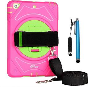 img 4 attached to 📱 Cellular360 Shockproof Case for iPad Air 2 - 2014 | Car Headrest Mount Case with 360° Rotatable Kickstand, Adjustable Handle & Shoulder Strap | Pink/Green Color Option