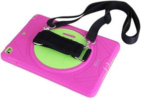 img 1 attached to 📱 Cellular360 Shockproof Case for iPad Air 2 - 2014 | Car Headrest Mount Case with 360° Rotatable Kickstand, Adjustable Handle & Shoulder Strap | Pink/Green Color Option