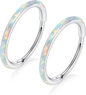 💎 vinjewelry opal hoop earrings: stylish cartilage hoops for women & girls - hypoallergenic 316l surgical steel plated huggies - set of 2, 14k ladies endless earrings, 20g logo