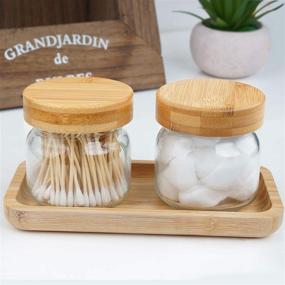 img 2 attached to 🏡 Farmhouse Decor Apothecary Jars with Bamboo Lids - 2-Pack Mason Jar Bathroom Accessory Set for Stylish Rustic Storage of Cotton Balls, Swabs, and More