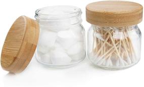 img 4 attached to 🏡 Farmhouse Decor Apothecary Jars with Bamboo Lids - 2-Pack Mason Jar Bathroom Accessory Set for Stylish Rustic Storage of Cotton Balls, Swabs, and More