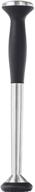 silver 9-inch oxo steel muddler with non-scratch nylon head, soft non-slip grip logo