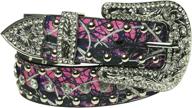 🌸 women's western rhinestone studded bling belt with buckle - muddy girl pink camo design, x-large logo